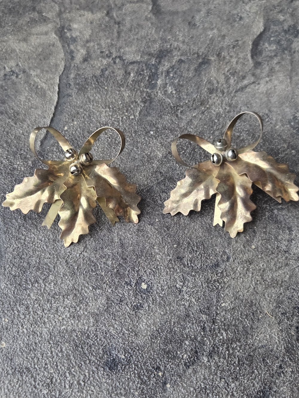 Vintage Brass Candle Rings Holly Berries Bows (Pair)